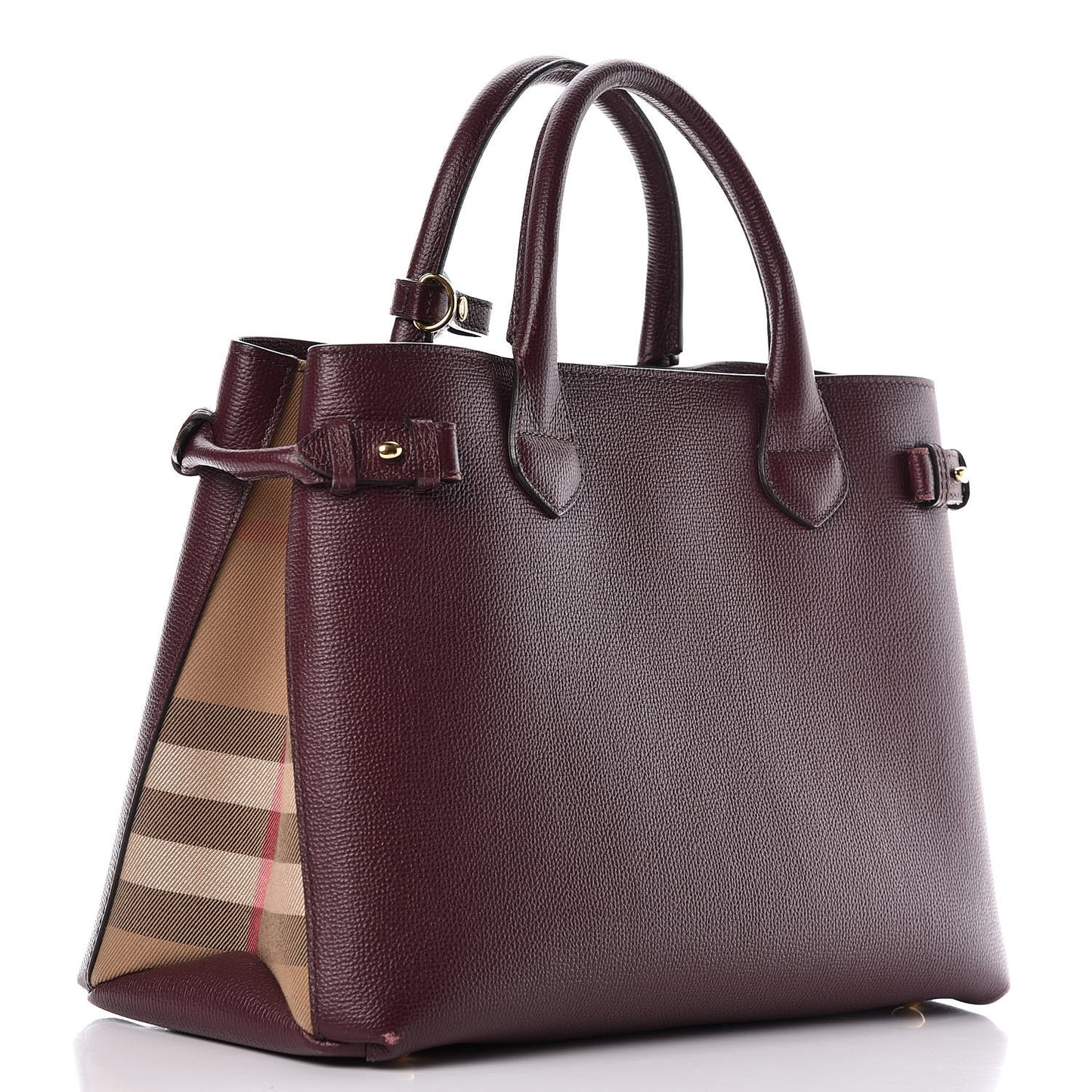 Grainy Calfskin House Check Medium Banner Tote Mahogany Red