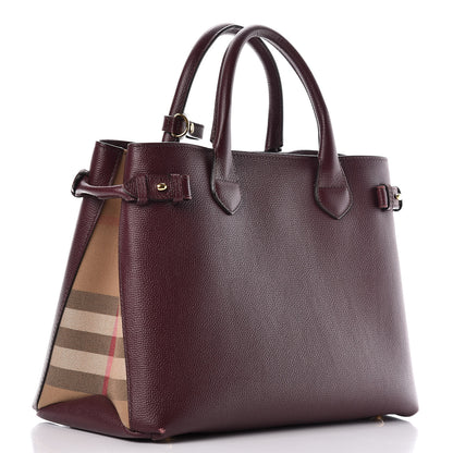 Burberry Grainy Calfskin House Check Medium Banner Tote Mahogany Red 3 of 15