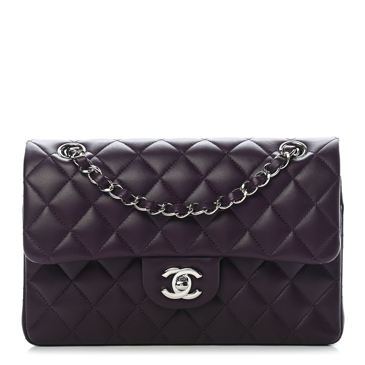 Lambskin Quilted Small Double Flap Purple
