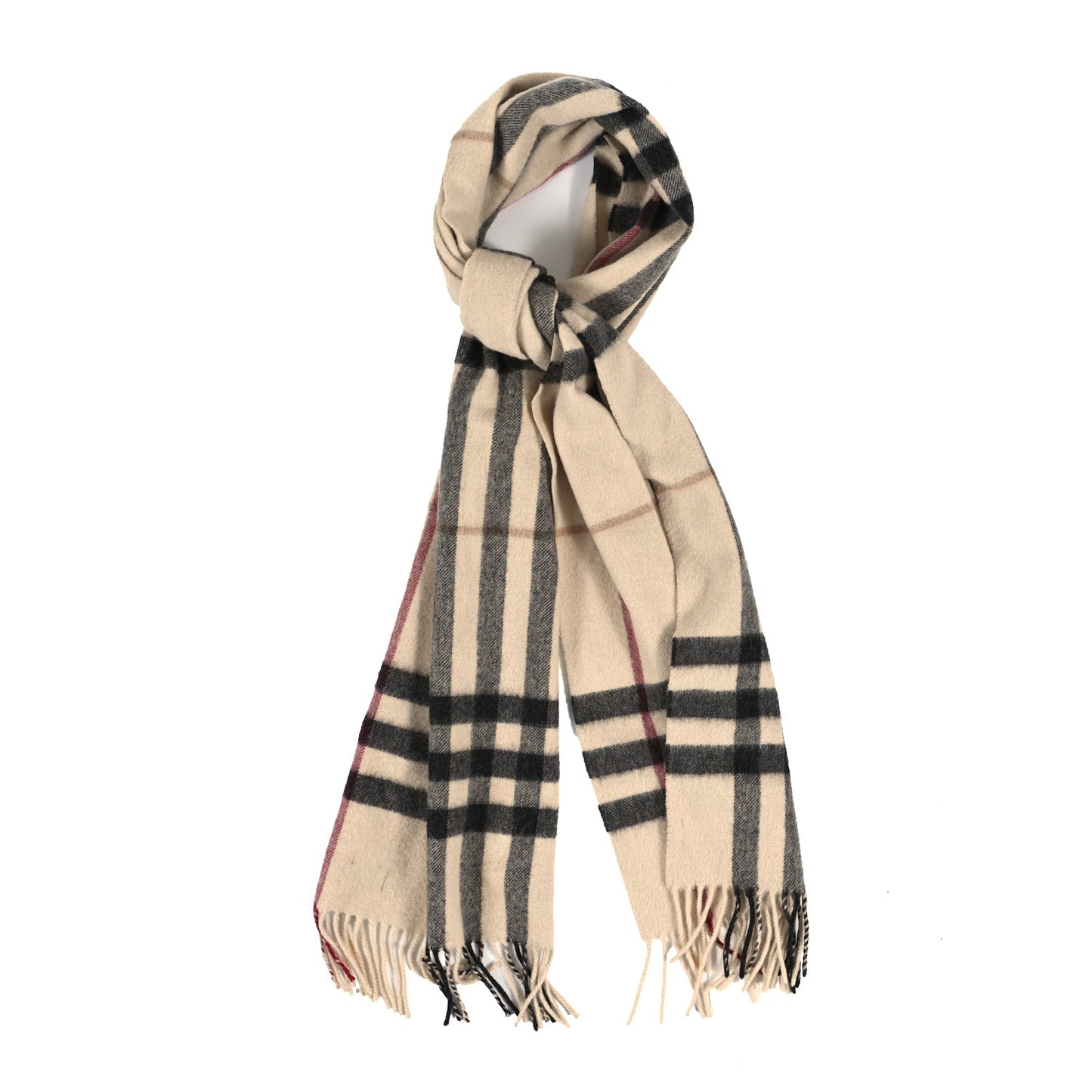 Cashmere House Check Fringe Scarf Beige