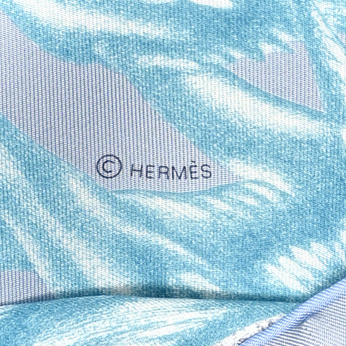 Hermes Silk Twill Plumets Et Panaches Scarf 90 Bleu Glacier Vert 4 of 5
