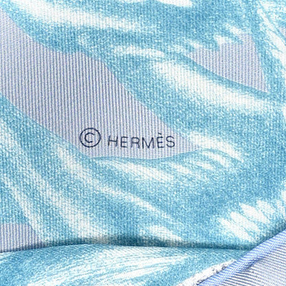 Hermes Silk Twill Plumets Et Panaches Scarf 90 Bleu Glacier Vert 4 of 5