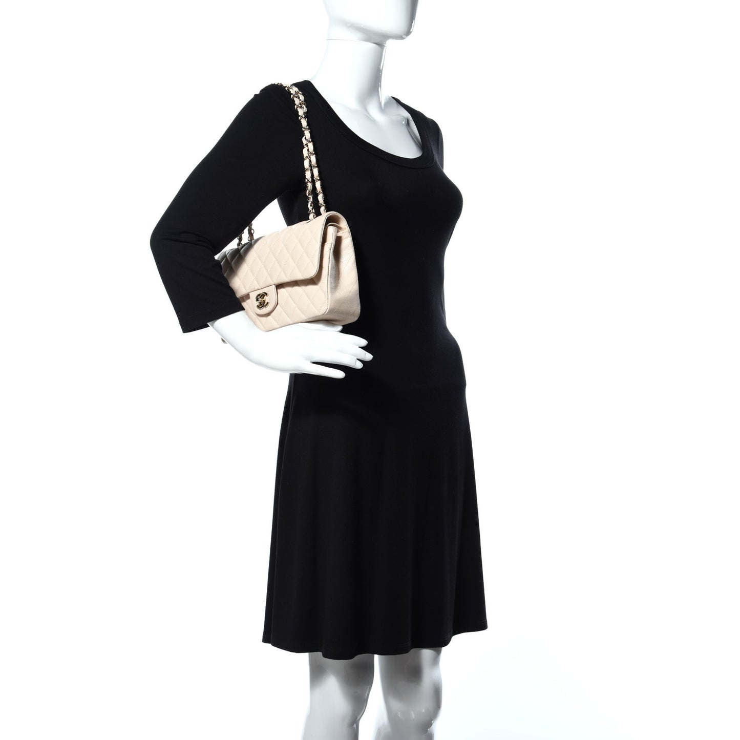 Caviar Quilted Medium Double Flap Beige Clair