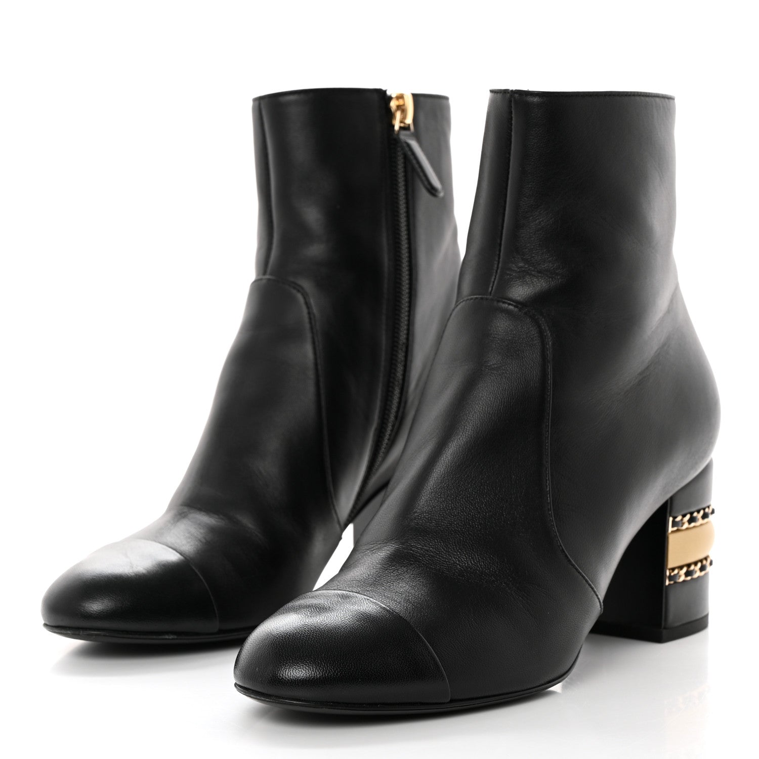 Chanel Lambskin Double Stack Chain Cap Toe Boots 37 Black 3 of 9