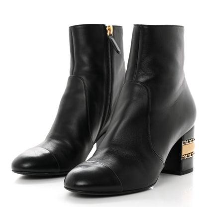 Chanel Lambskin Double Stack Chain Cap Toe Boots 37 Black 3 of 9