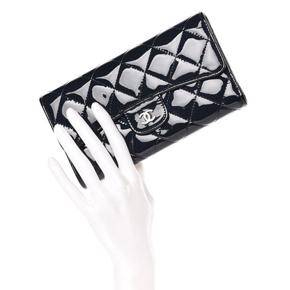 Chanel Patent Calfskin Quilted Large Flap Wallet Blue 2 of 14
