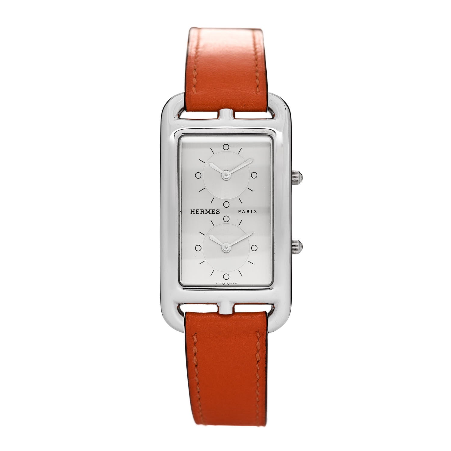 Hermes Stainless Steel Swift 25mm Cape Cod Double Tour Deux Zones Quartz Watch Orange 1 of 4