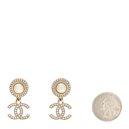 Chanel Crystal Pearl Bow-tiful CC Drop Earrings Gold 2 of 5