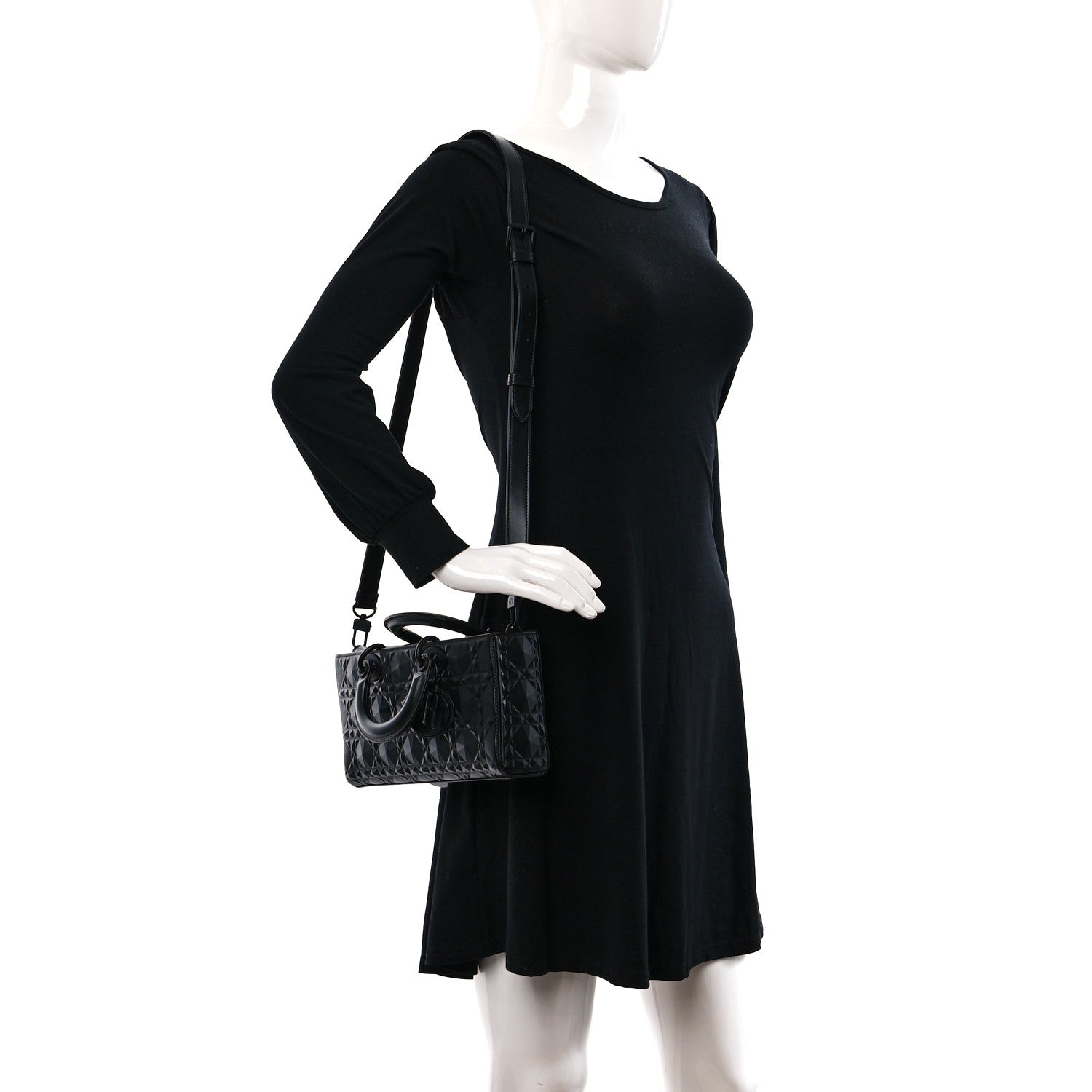 Christian Dior Calfskin Cannage Diamond Medium Lady D-Joy Black 2 of 14