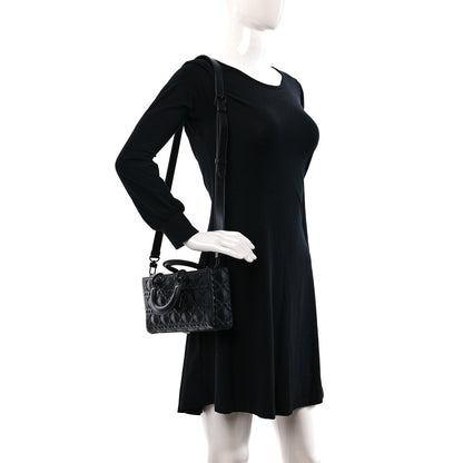 Christian Dior Calfskin Cannage Diamond Medium Lady D-Joy Black 2 of 14