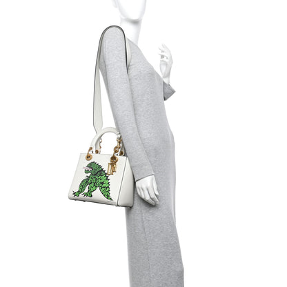 Christian Dior Calfskin Painted Niki de Saint Phalle Dragon Medium Supple Lady Dior Bag White 2 of 11