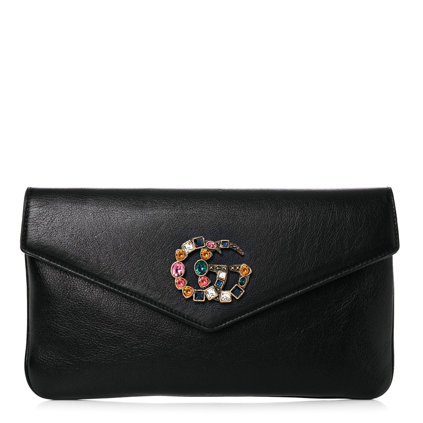 Calfskin Crystal GG Broadway Envelope Clutch Black