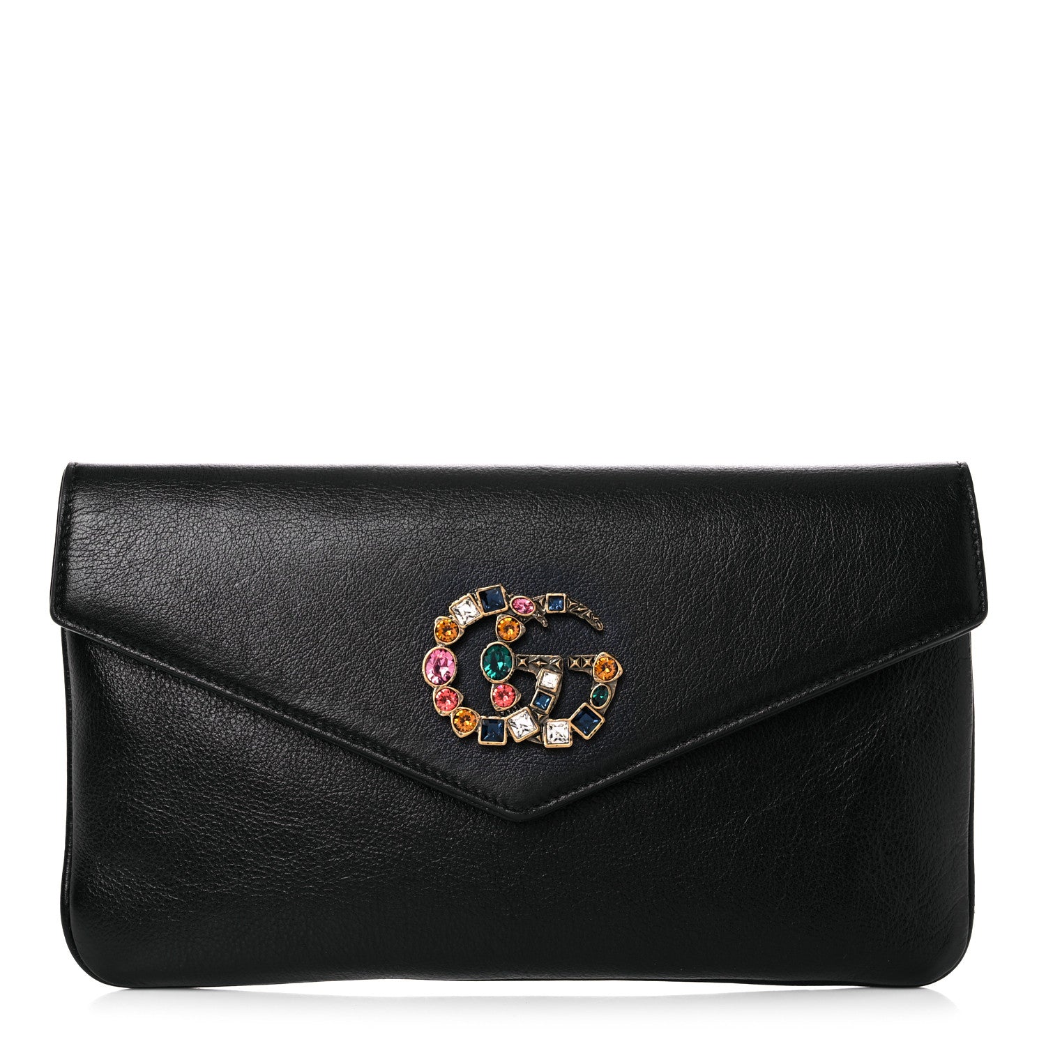 Gucci Calfskin Crystal GG Broadway Envelope Clutch Black 1 of 9