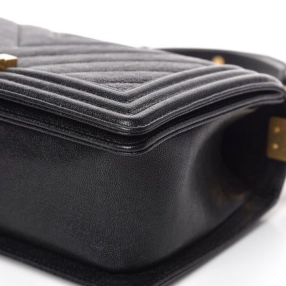 Chanel Caviar Chevron Quilted Medium Boy Flap Black 10 of 14