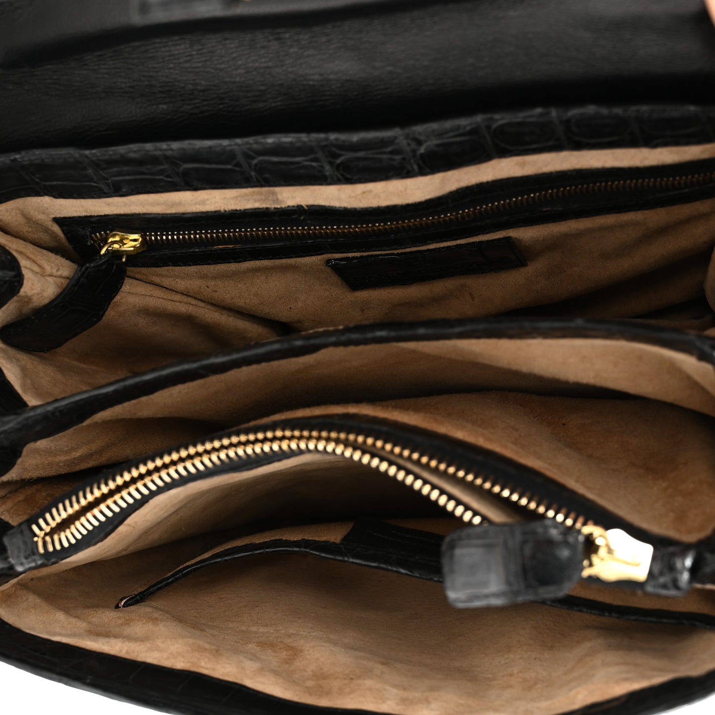 Crocodile Chain Flap Shoulder Bag Black