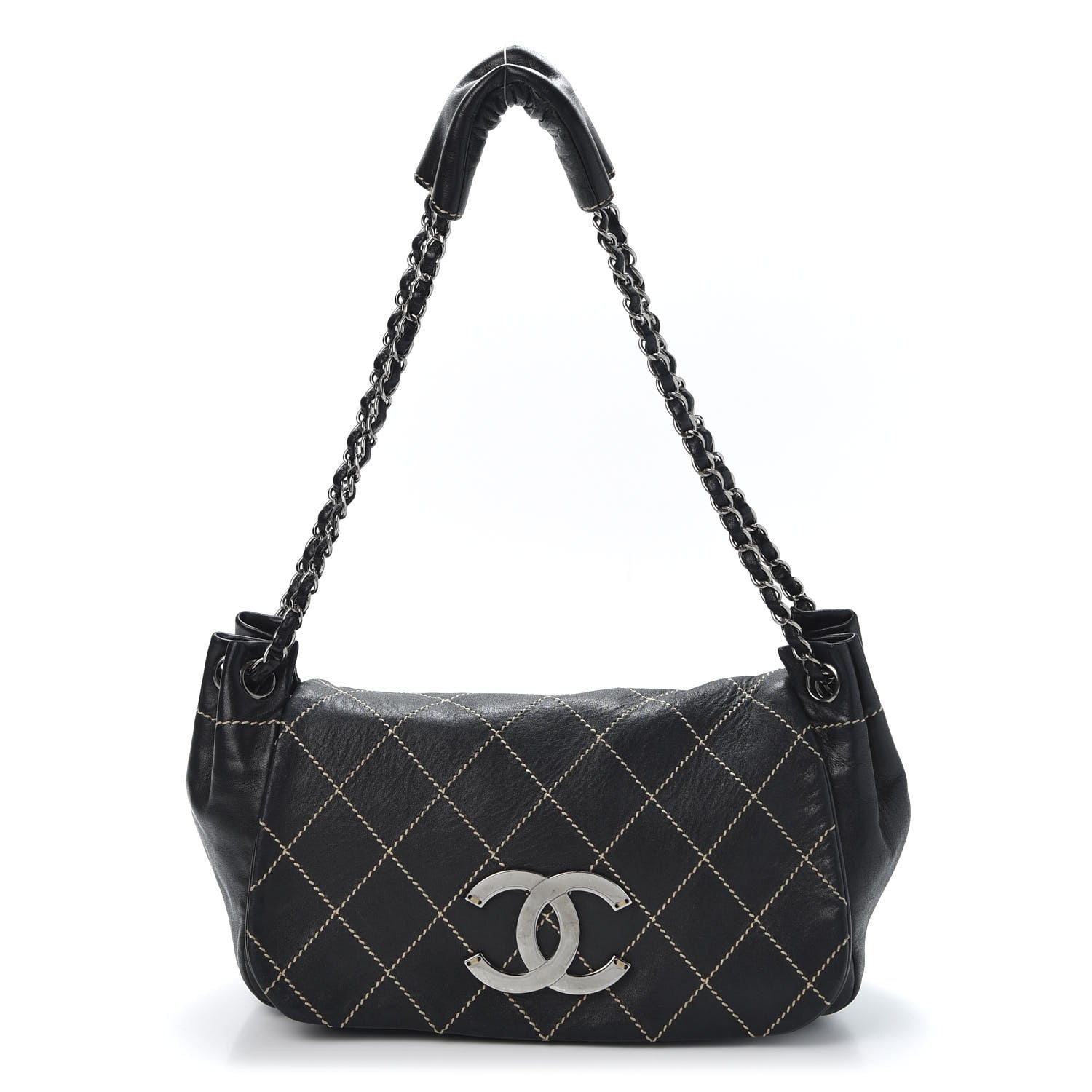 Chanel Lambskin Contrast Stitch Surpique Accordion Flap Black 1 of 9