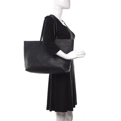 Saint Laurent Calfskin Crocodile Embossed Large Shopper Tote Black 2 of 14