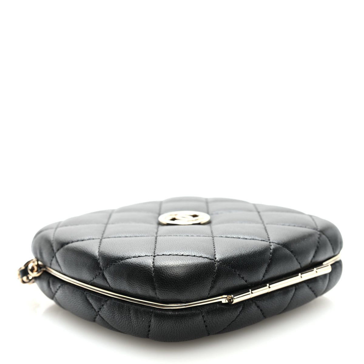 Lambskin Quilted Compact Vanity Case Purse With Chain Black