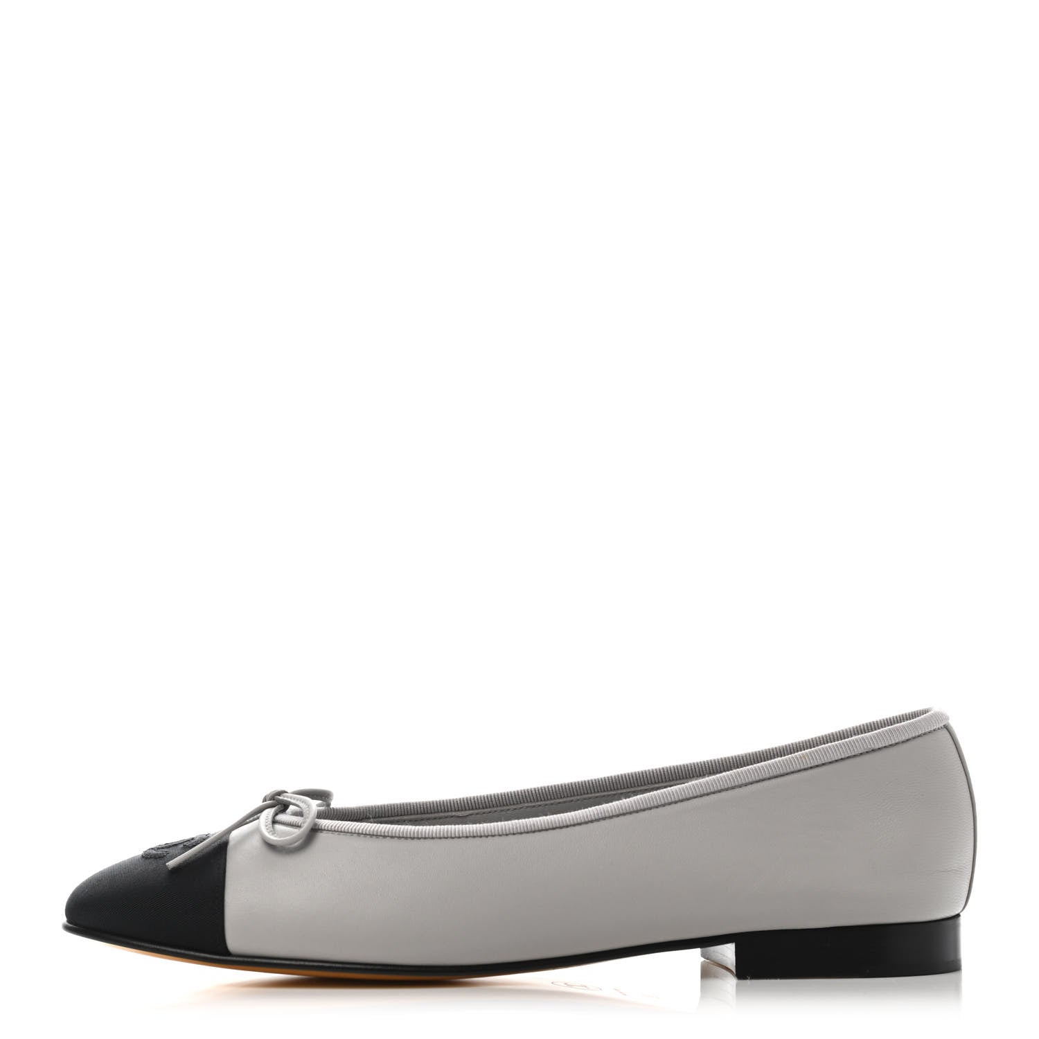 Chanel Lambskin Grosgrain Cap Toe CC Ballerina Flats 39.5 Grey Black 1 of 4