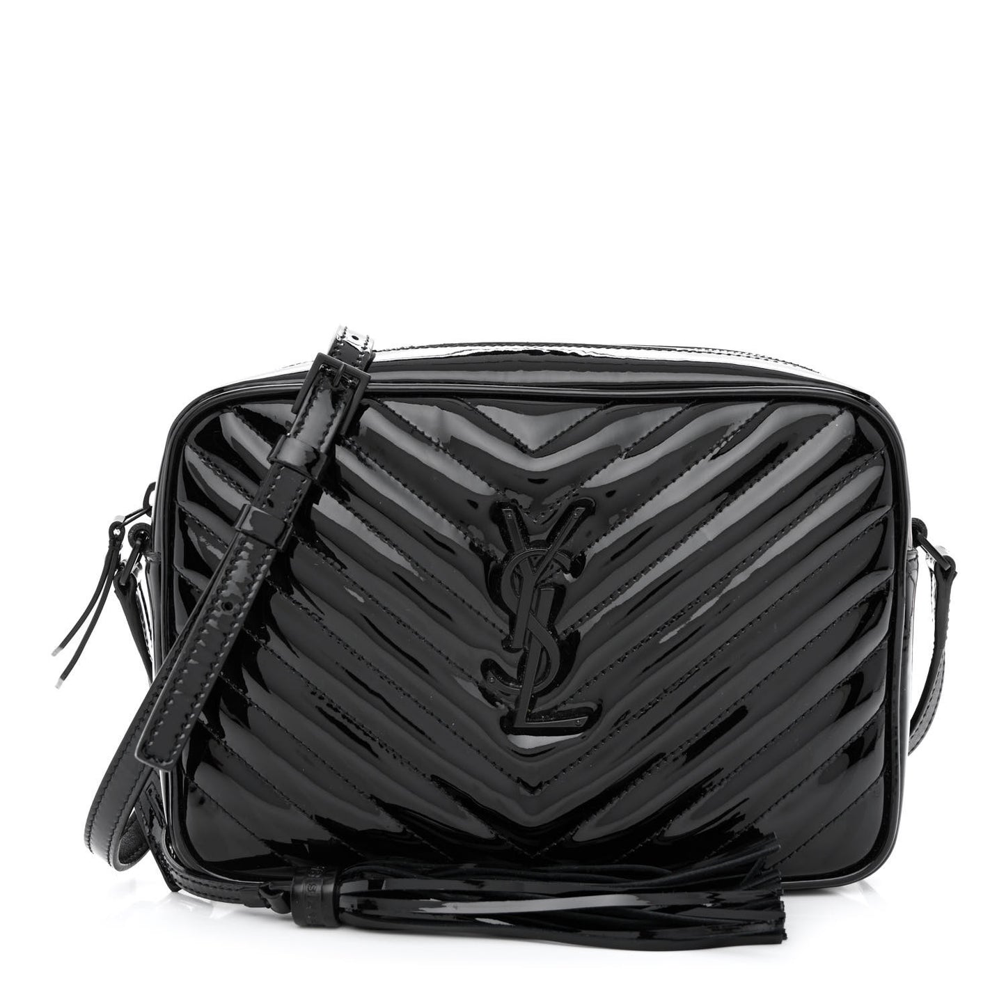 Patent Calfskin Matelasse Monogram Lou Camera Bag Black