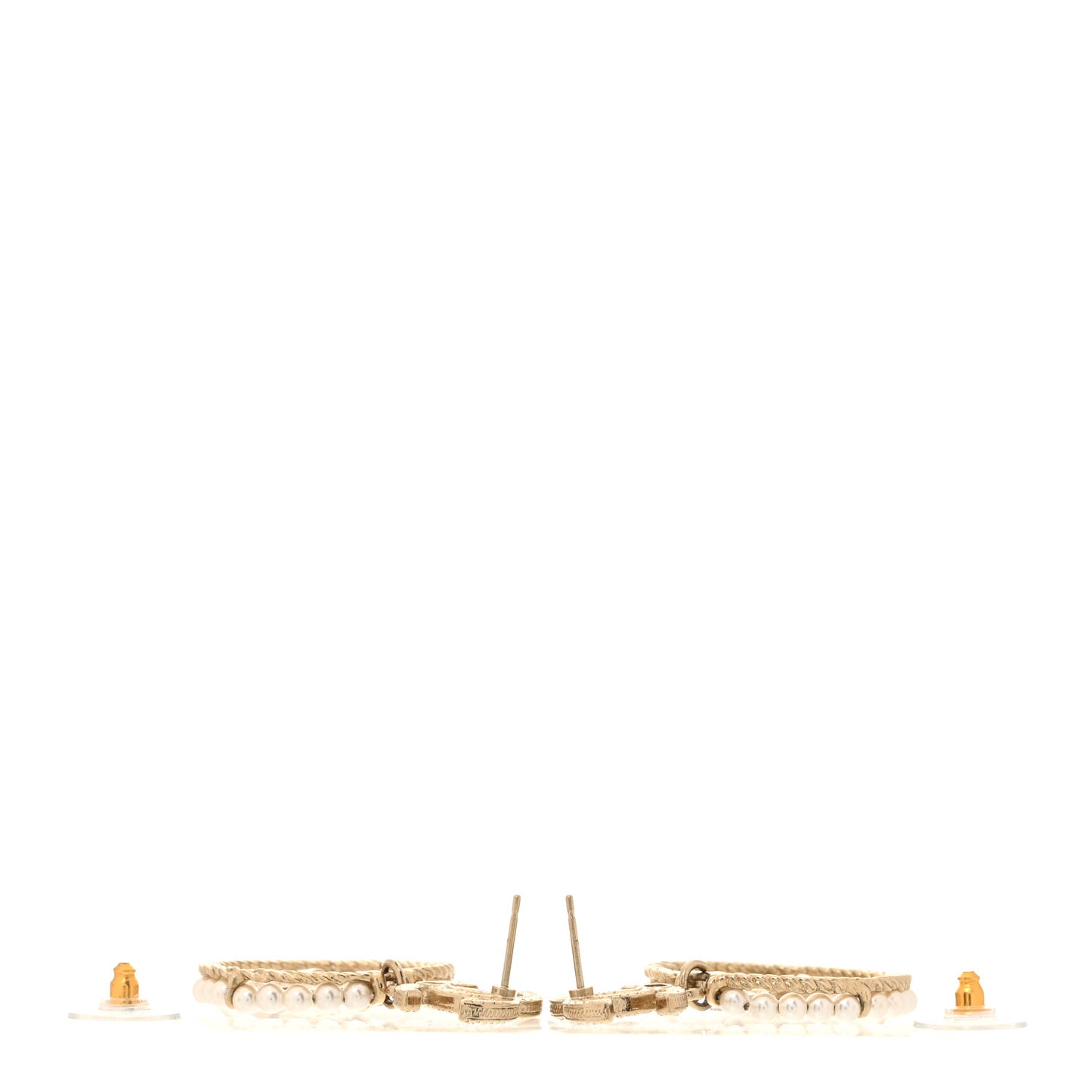 Crystal Pearl Chanel Charms CC Drop Earrings Gold