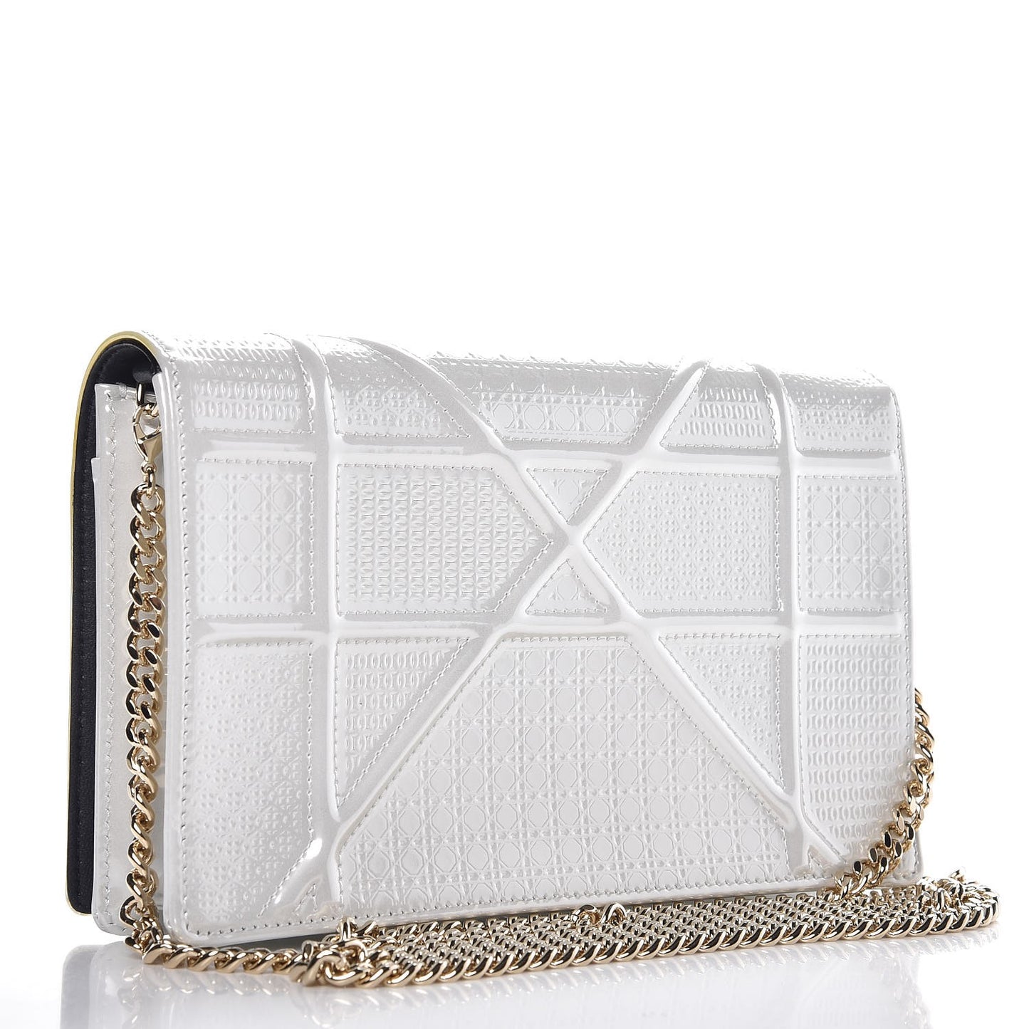 Patent Micro-Cannage Diorama Wallet on Chain Pouch White