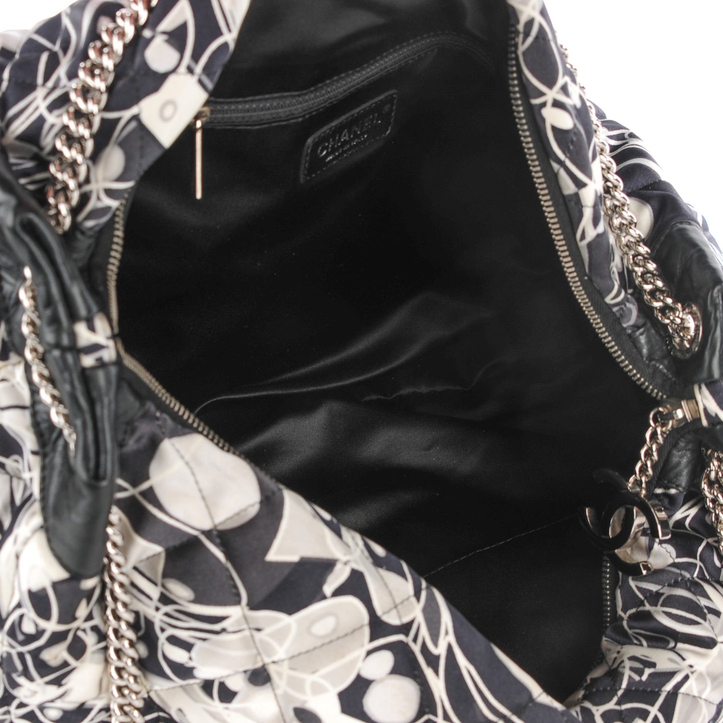 Satin Quilted Large Kaleidoscope Tote Black