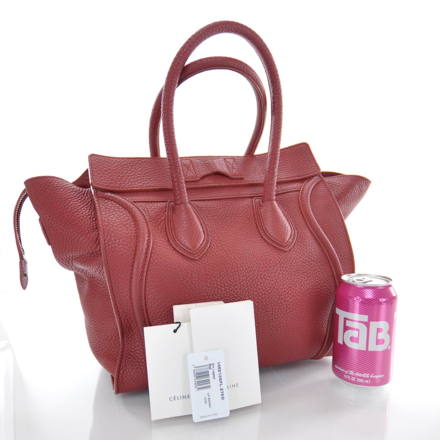 Pebbled Leather Mini Luggage Bag Red