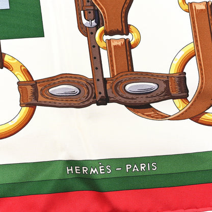 Hermes Silk Coaching Forever Scarf 90 Rouge Vert White 2 of 4