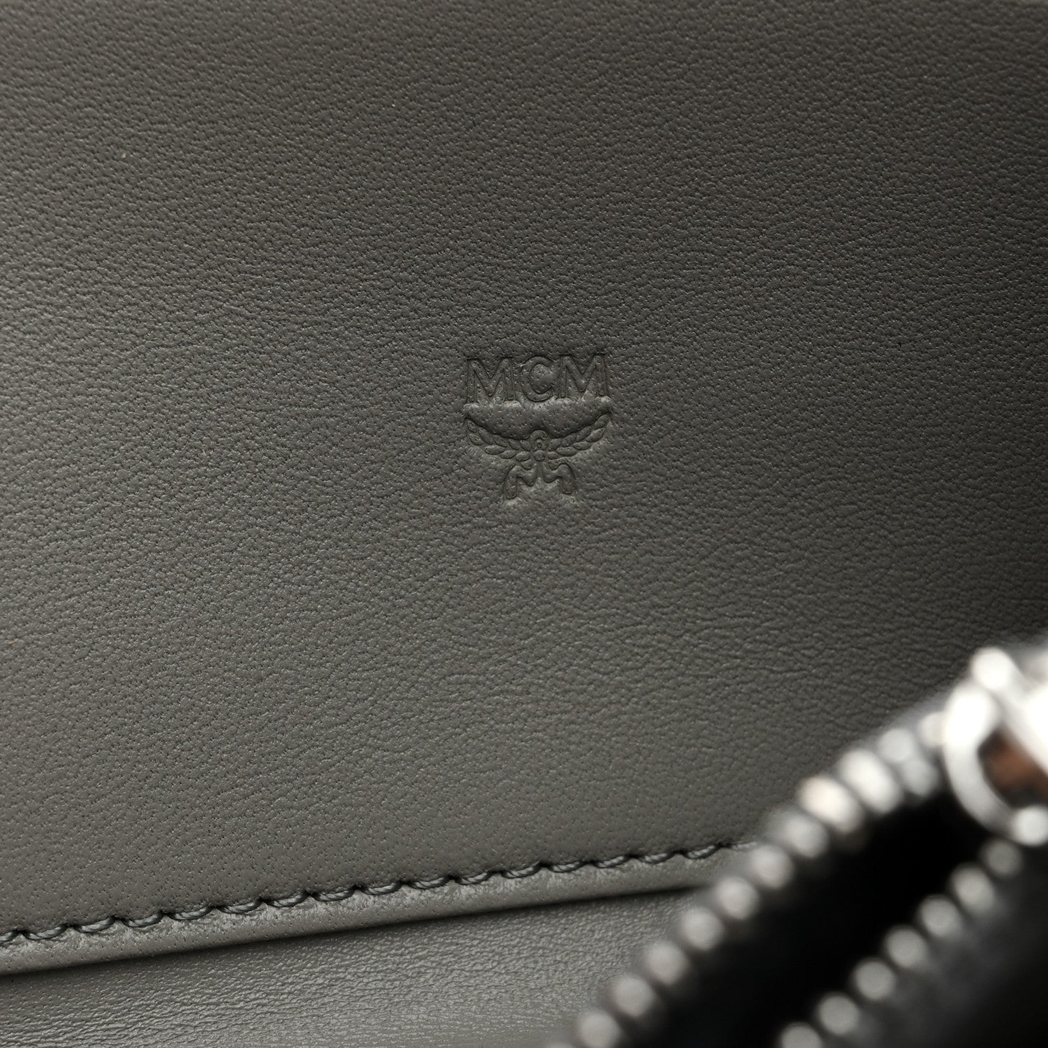 MCM Metallic Monogram Patent Large Zip Around Wallet Silver