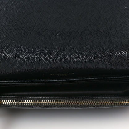Saint Laurent Grain De Poudre Matelasse Chevron Monogram Envelope Chain Wallet Black 4 of 8