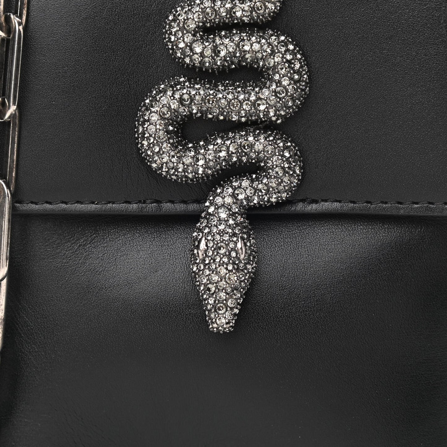 Calfskin Crystal Encrusted Snake Maison Mini Crossbody Black