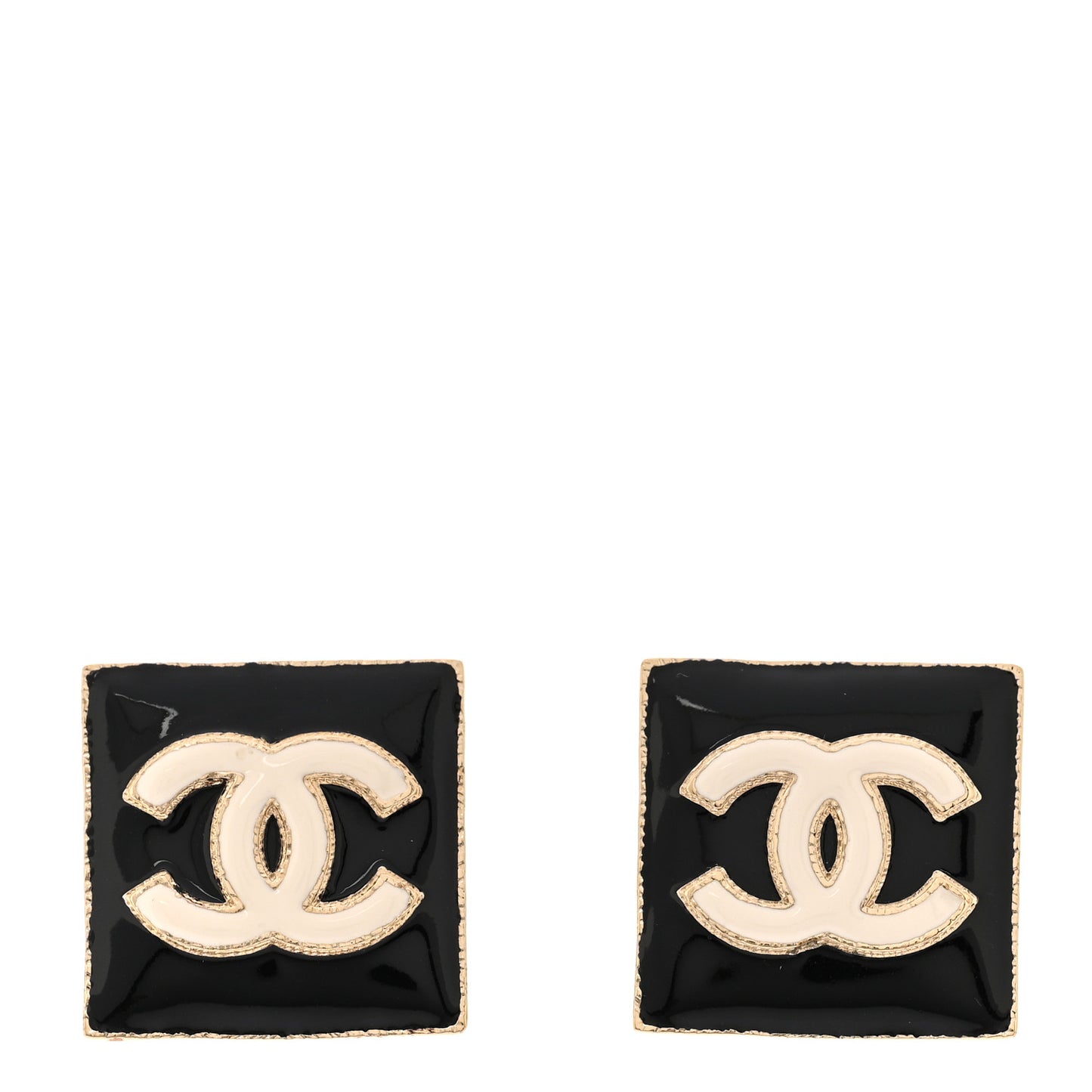 Enamel CC Square Earrings Black White