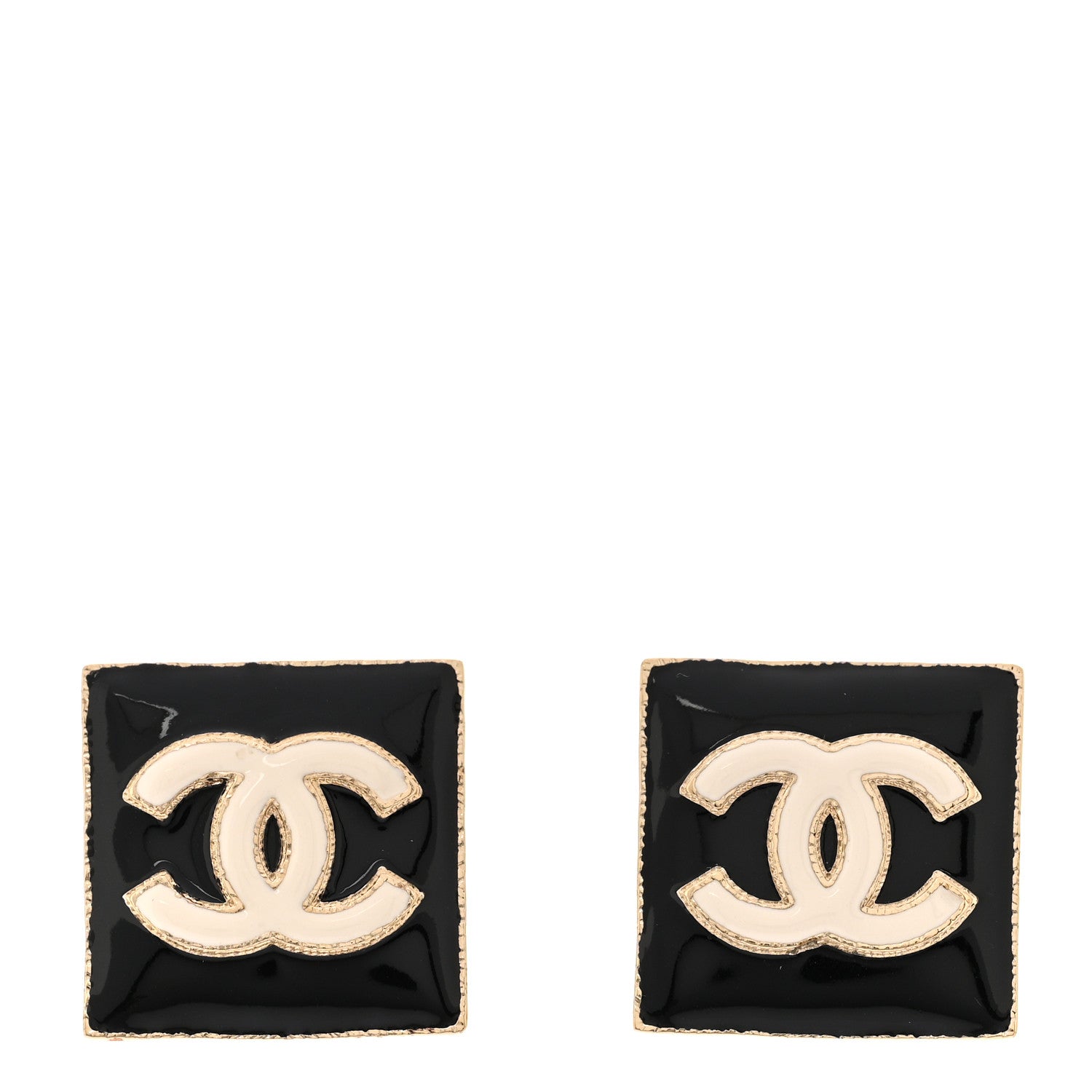 Chanel Enamel CC Square Earrings Black White 1 of 4