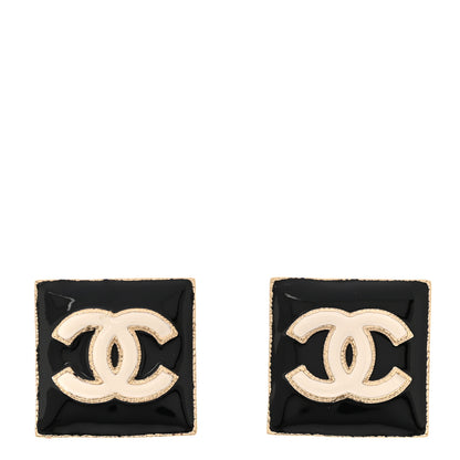 Chanel Enamel CC Square Earrings Black White 1 of 4
