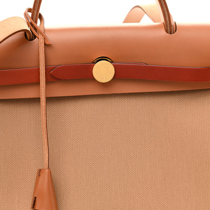 Hermes Military Toile Vache Hunter Herbag Zip Retourne 31 PM Chai Fauve Naturel Cuivre 9 of 11