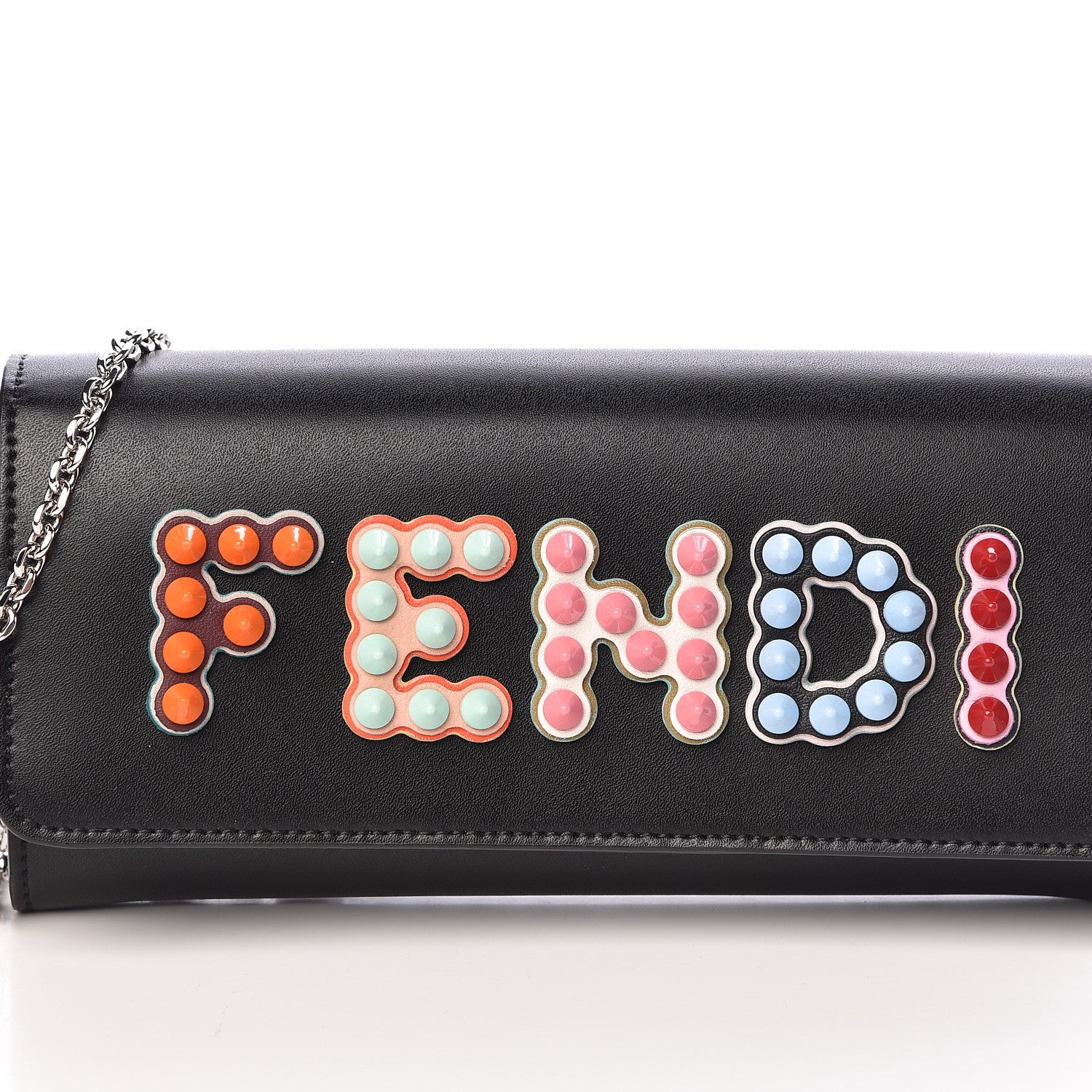Fendi Vitello Liberty Fun Fair Studded Continental Wallet On Chain Black Multicolor 7 of 9