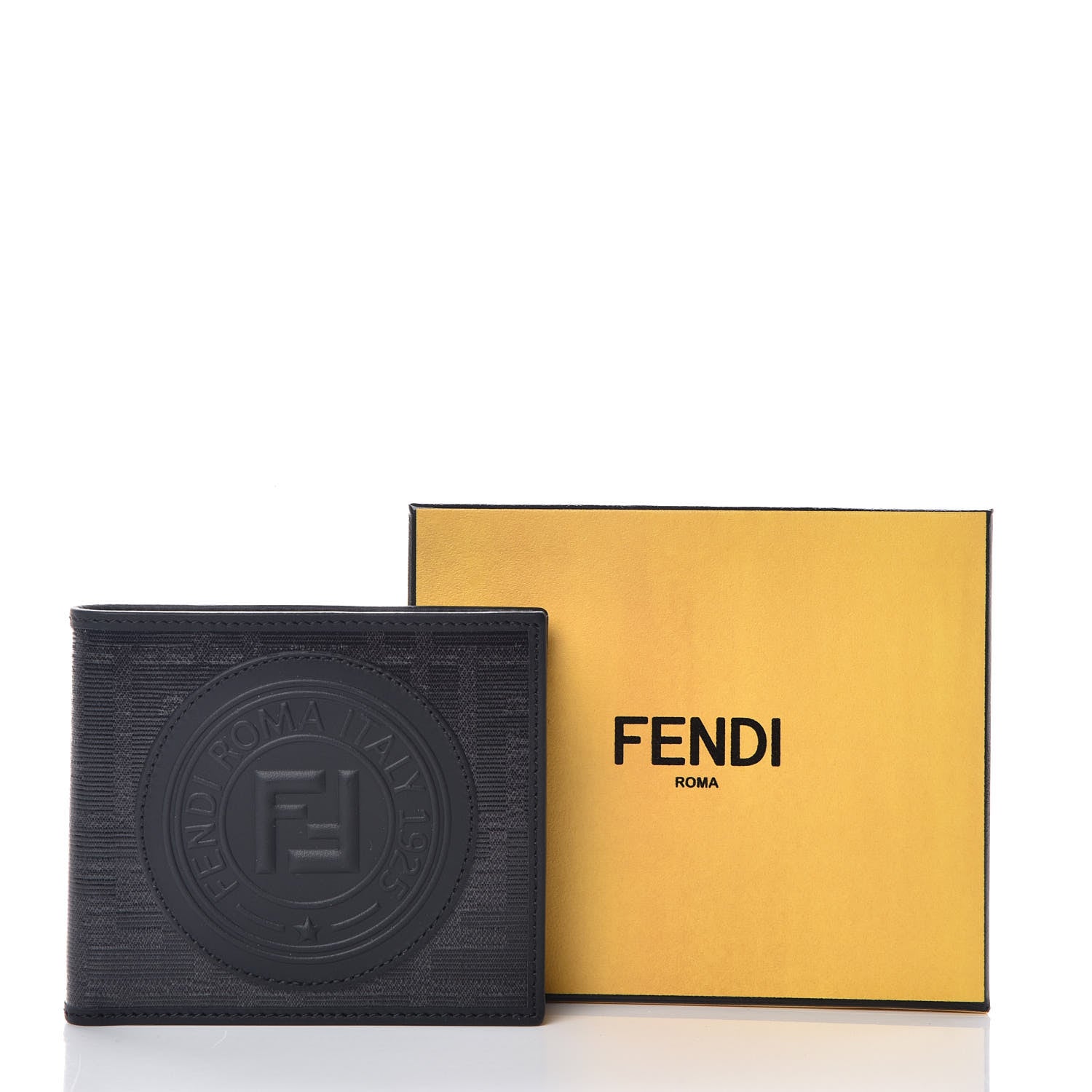 Fendi Glazed Fabric Vitello Century FF 1974 Stamp Patch Mens Bi-Fold Wallet Black 10 of 10