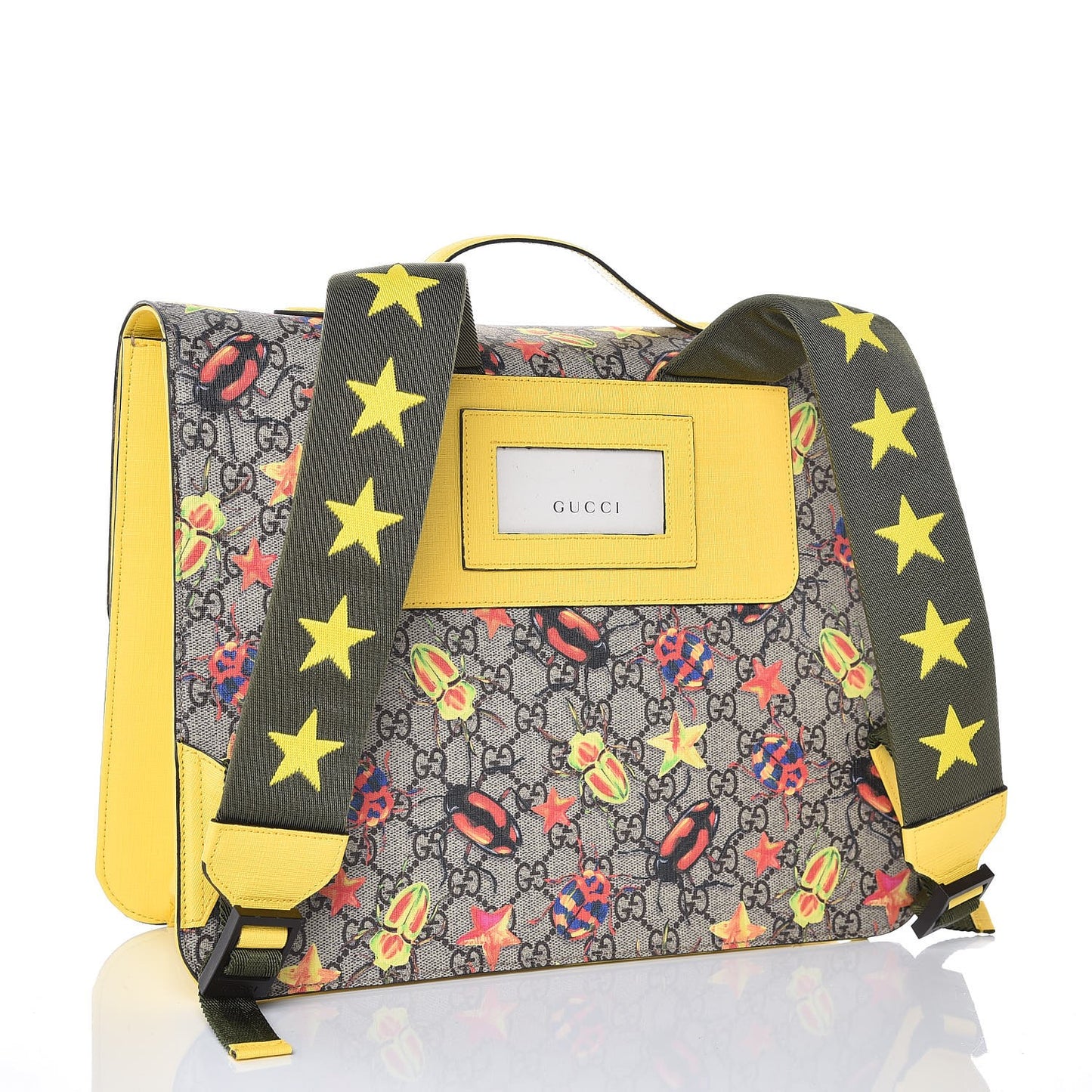GG Supreme Monogram Beetles Childrens Backpack Beige Yellow