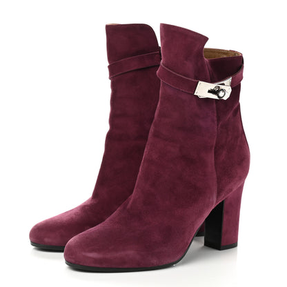 Hermes Suede Goatskin Joueuse Ankle Boots 38.5 Lie De Vin 3 of 9