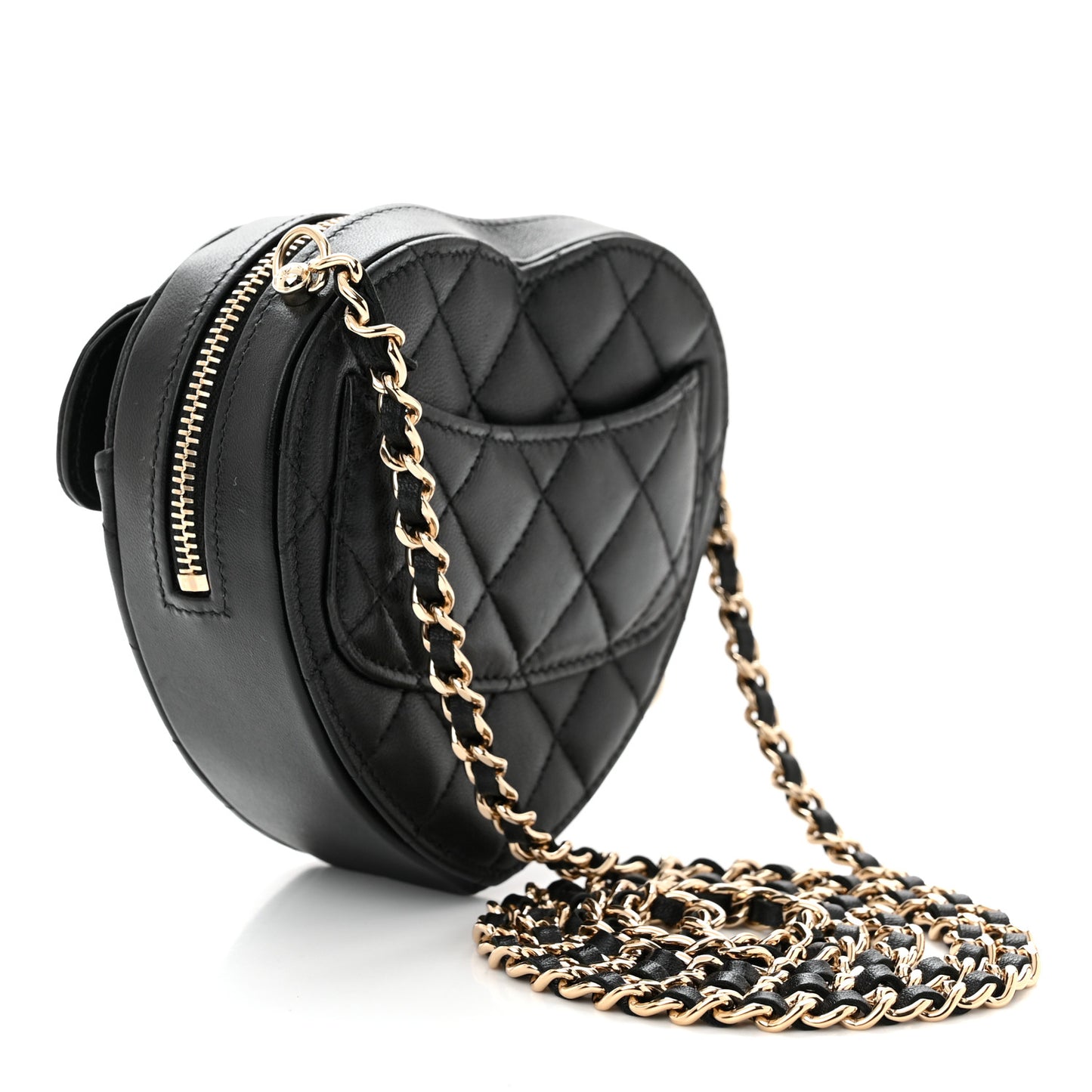 Lambskin Quilted CC In Love Heart Clutch With Chain Black