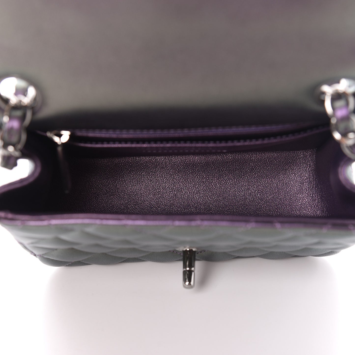 Iridescent Lambskin Quilted Mini Square Flap Dark Purple