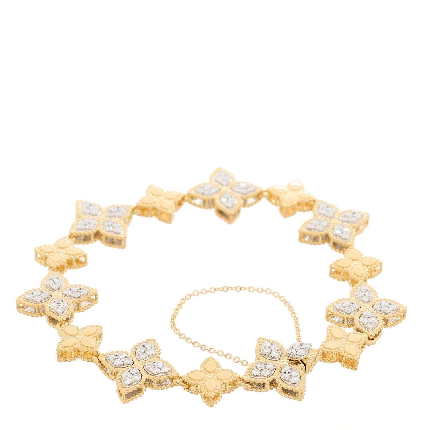 Roberto Coin 18K Yellow White Gold Diamond Princess Flower Alternating Bracelet 2 of 4