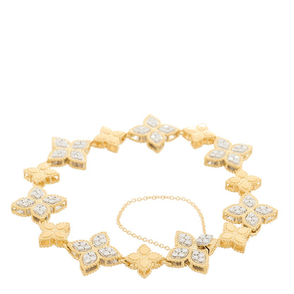 Roberto Coin 18K Yellow White Gold Diamond Princess Flower Alternating Bracelet 2 of 4