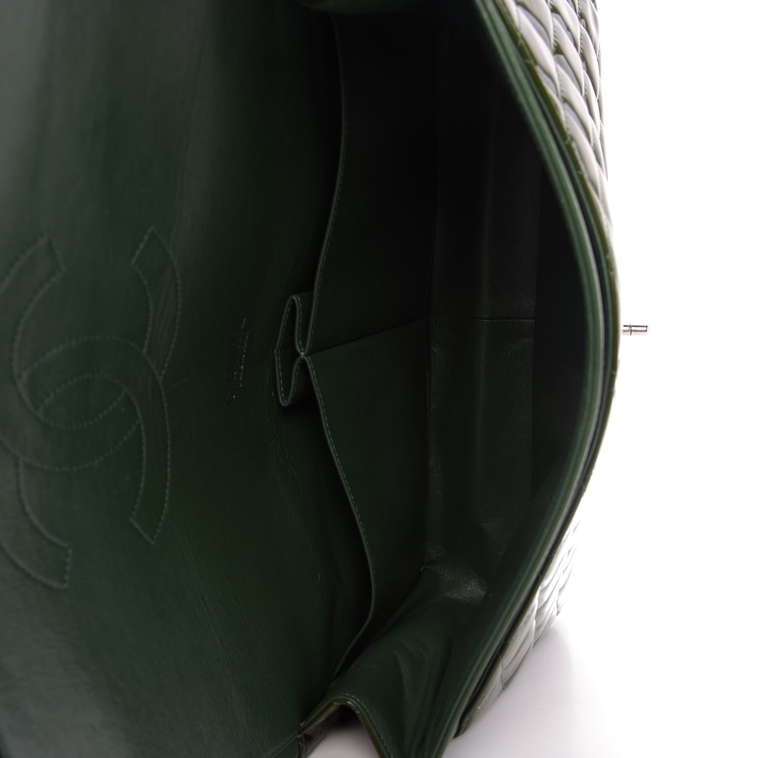 Chanel Patent Quilted Maxi Double Flap Dark Green 5 of 10