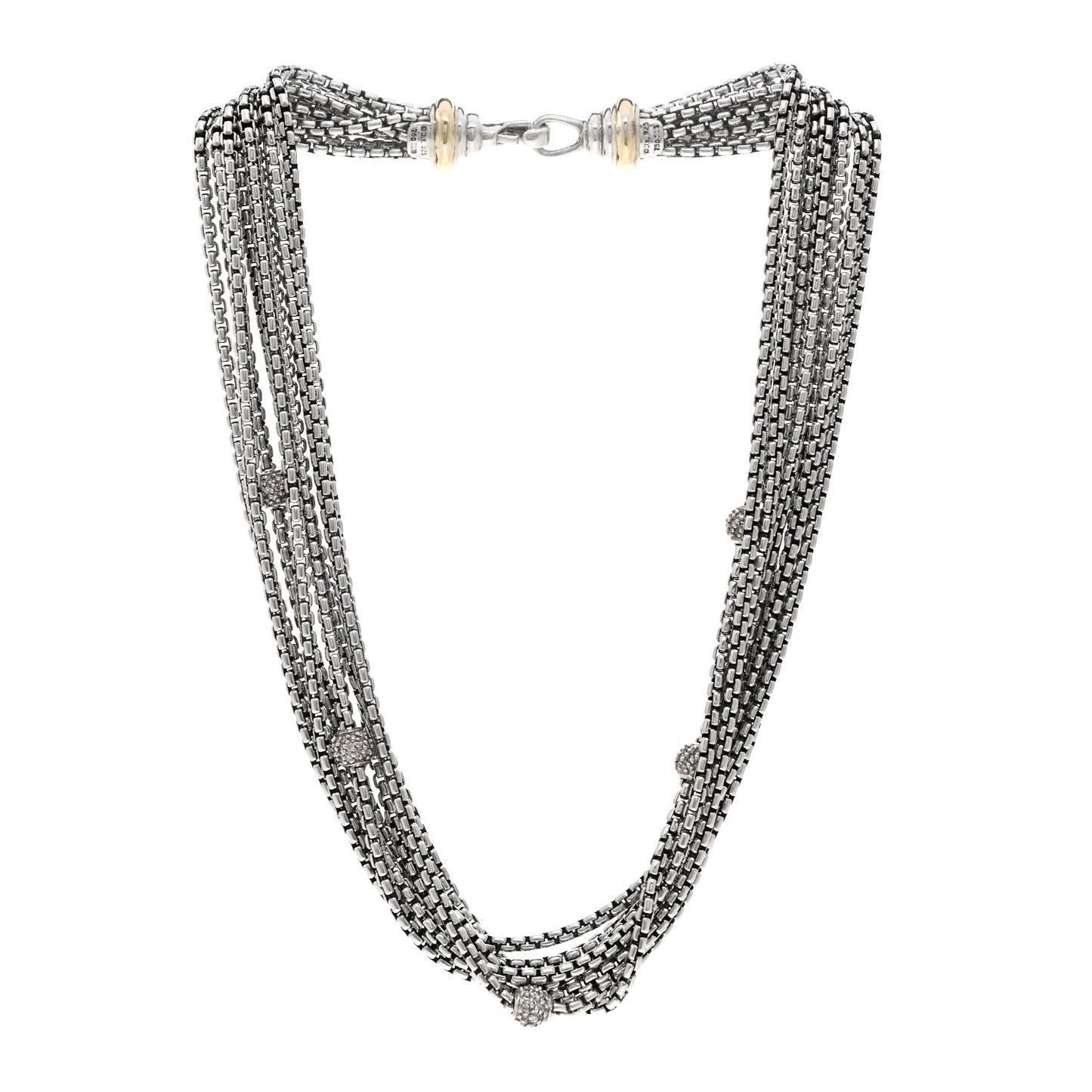 DAVID YURMAN Sterling Silver 18K Yellow Gold Diamond Eight Strand Pave Station Necklace