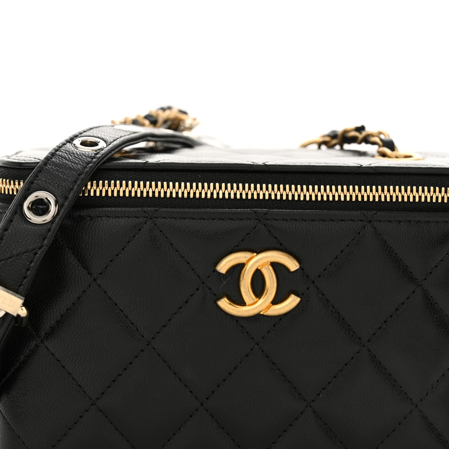 Goatskin Quilted Punk Essentials Vanity Case With Chain Black