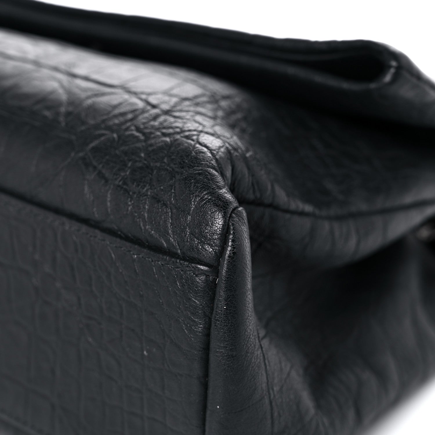 Saint Laurent Calfskin Crocodile Embossed Medium West Hollywood Monogram Fold-Over Black 12 of 14