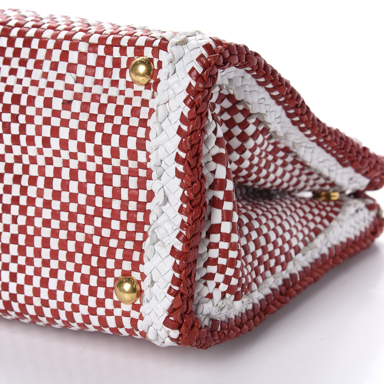 Prada Goatskin Woven Tote Red White 7 of 10
