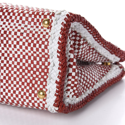 Prada Goatskin Woven Tote Red White 7 of 10